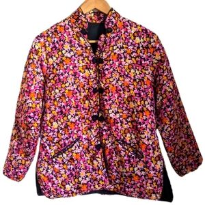 VINTAGE Handmade Mandarin Collar Pink & Yellow Micro floral Padded Vest Medium